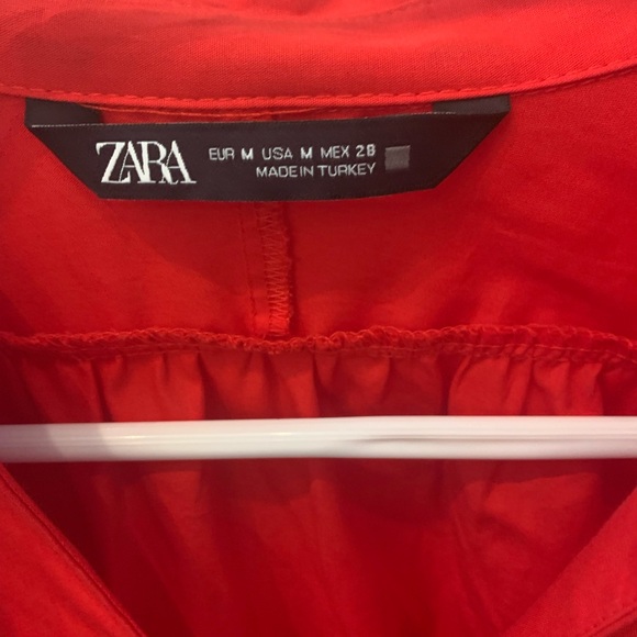 ZARA Red Poplin Long Sleeve Shirt Dress. Size M - Picture 2 of 3